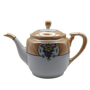 Vintage Noritake Morimura Lusterware Hand-Painted Porcelain Teapot Floral MCM